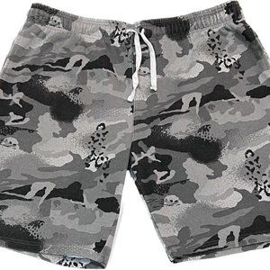NBA Shorts Mens XL Gray Camo Basketball Sweats Drawstring Back Pocket